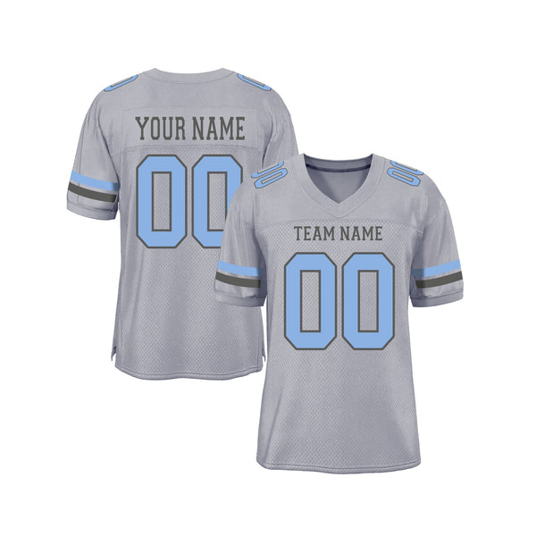 Custom Gray Light Blue-Steel Gray Mesh Classic Style Authentic Sports Football Jersey