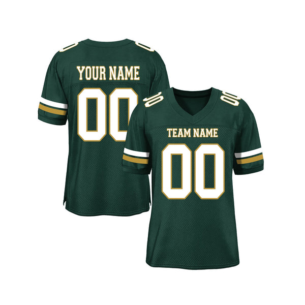 Custom Green White-Old Gold Mesh Classic Style Authentic Sports Football Jersey