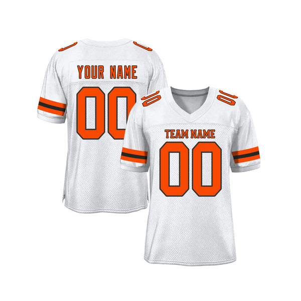 Custom White Orange-Black Mesh Classic Style Authentic Sports Football Jersey