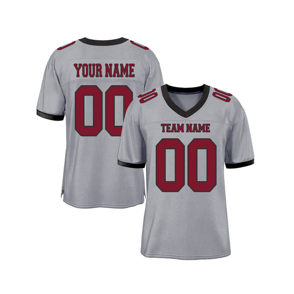Custom Gray Crimson-Black Mesh Classic Style Authentic Sports Football Jersey