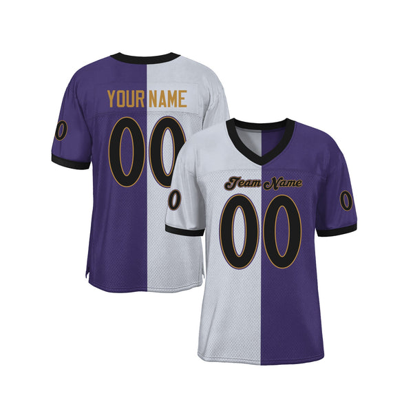 Custom Purple Black-White Mesh Split Fashion Classic Style Authentic Sports Football Jersey