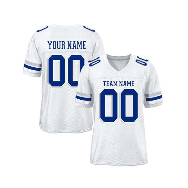 Custom White Royal-Silver Mesh Classic Style Authentic Sports Football Jersey