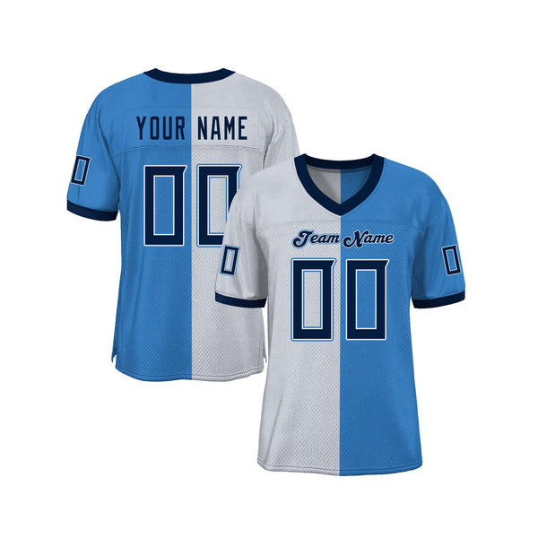 Custom Powder Blue Navy-White Mesh Split Fashion Classic Style Authentic Sports Football Jersey