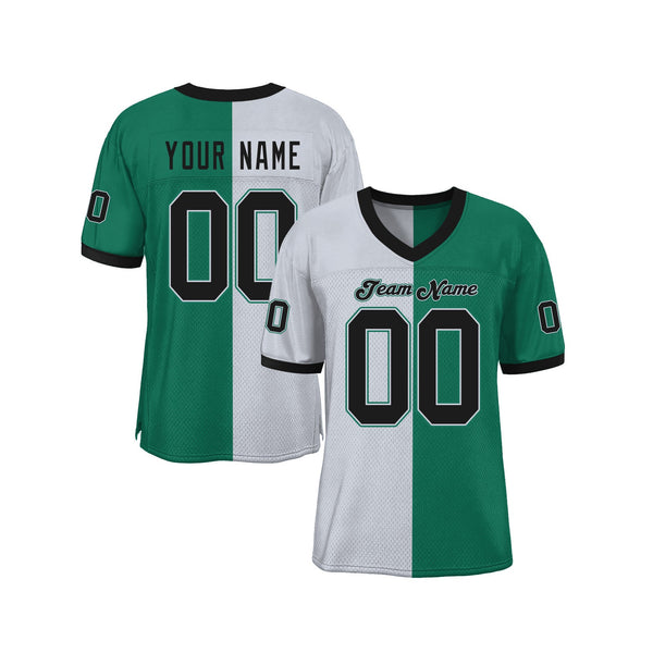 Custom Kelly Green Black-White Mesh Split Fashion Classic Style Authentic Sports Football Jersey