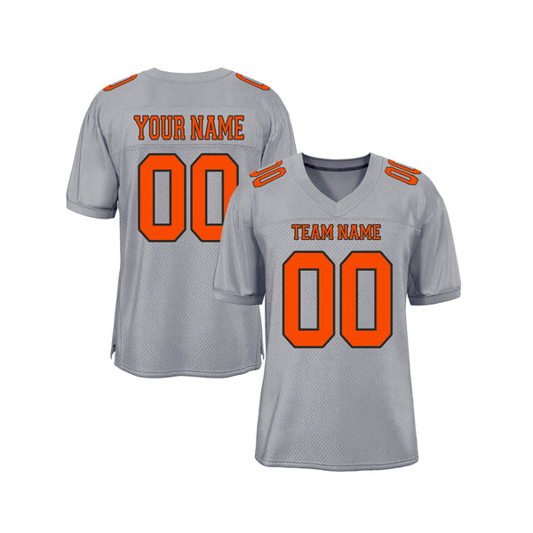 Custom Gray Orange-Black Mesh Classic Style Authentic Sports Football Jersey