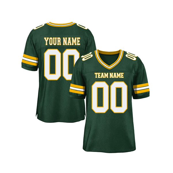 Custom Green White-Gold Mesh Classic Style Authentic Sports Football Jersey