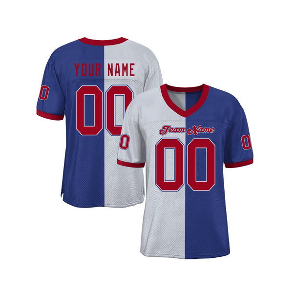 Custom Royal Red-White Mesh Split Fashion Classic Style Authentic Sports Football Jersey