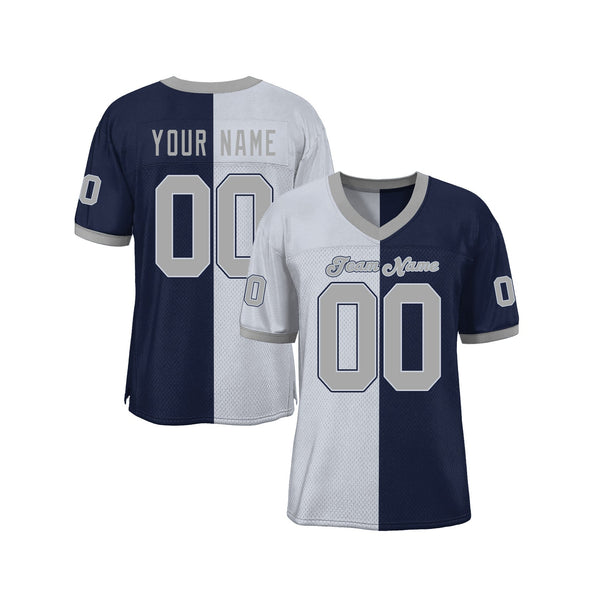 Custom Navy Gray-White Mesh Split Fashion Classic Style Authentic Sports Football Jersey