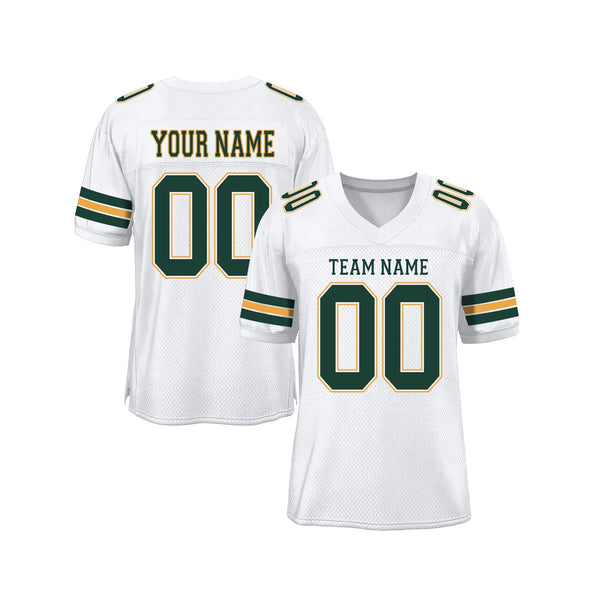 Custom White Green-Gold Mesh Classic Style Authentic Sports Football Jersey