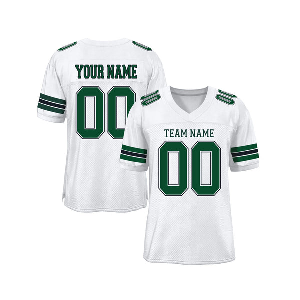 Custom White Grass Green-Black Mesh Classic Style Authentic Sports Football Jersey