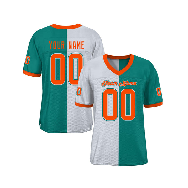 Custom Aqua Orange-White Mesh Split Fashion Classic Style Authentic Sports Football Jersey