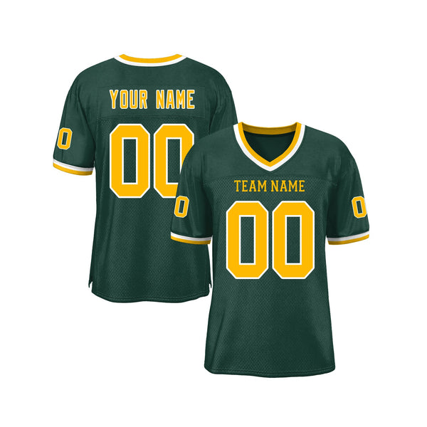 Custom Green Gold-White Mesh Classic Style Authentic Sports Football Jersey