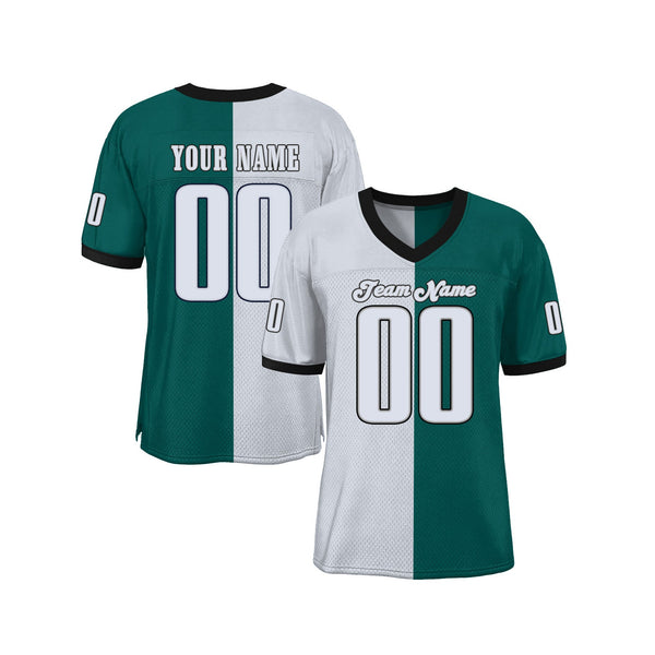 Custom Midnight Green White-Black Mesh Split Fashion Classic Style Authentic Sports Football Jersey