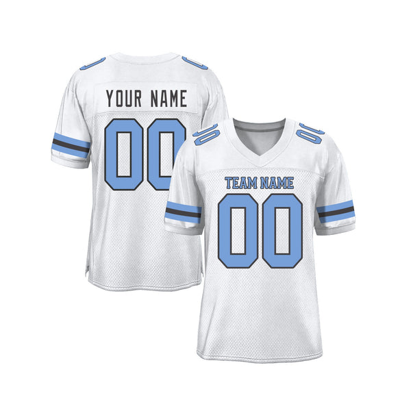 Custom White Light Blue-Steel Gray Mesh Classic Style Authentic Sports Football Jersey