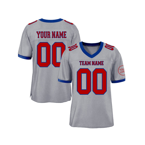 Custom Gray Red-Royal Mesh Classic Style Authentic Sports Football Jersey