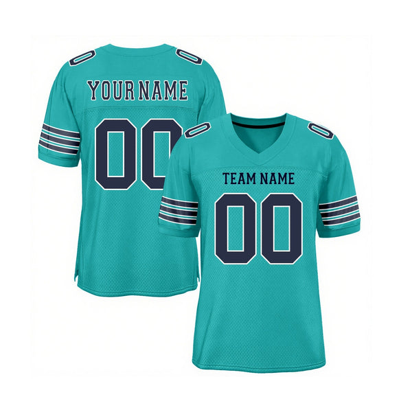 Custom Aqua Navy-White Mesh Classic Style Authentic Sports Football Jersey
