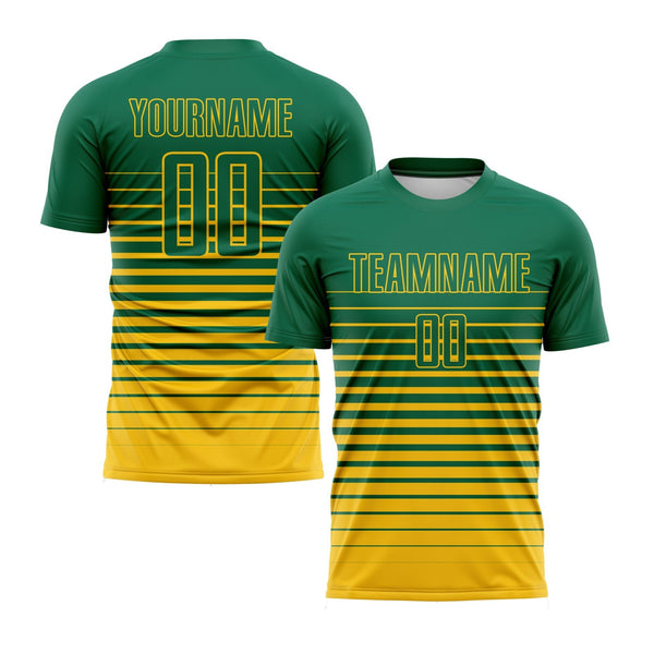 Custom Kelly Green Yellow Pinstripe Fade Fashion Classic Uniform Training Sets Soccer Jersey For Adults/Kids