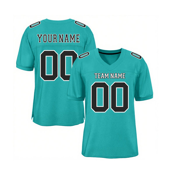 Custom Aqua Black-White Mesh Classic Style Authentic Sports Football Jersey