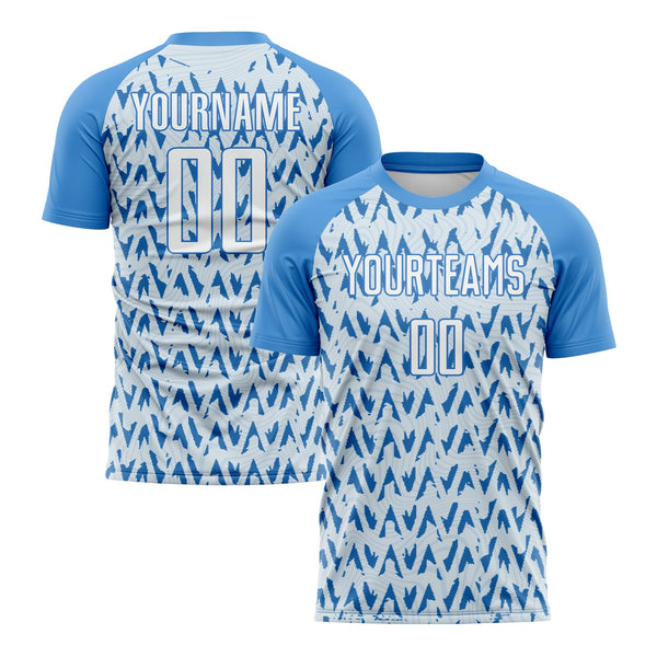 Custom Powder Blue White-Silver Abstract Geometric Pattern Classic Uniform Training Sets Soccer Jersey For Adults/Kids