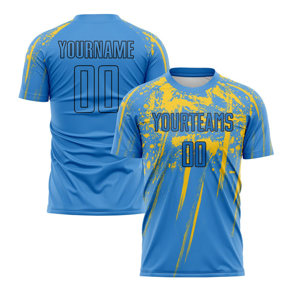 Custom Powder Blue Yellow-Navy Classic Uniform Training Sets Soccer Jersey For Adults/Kids