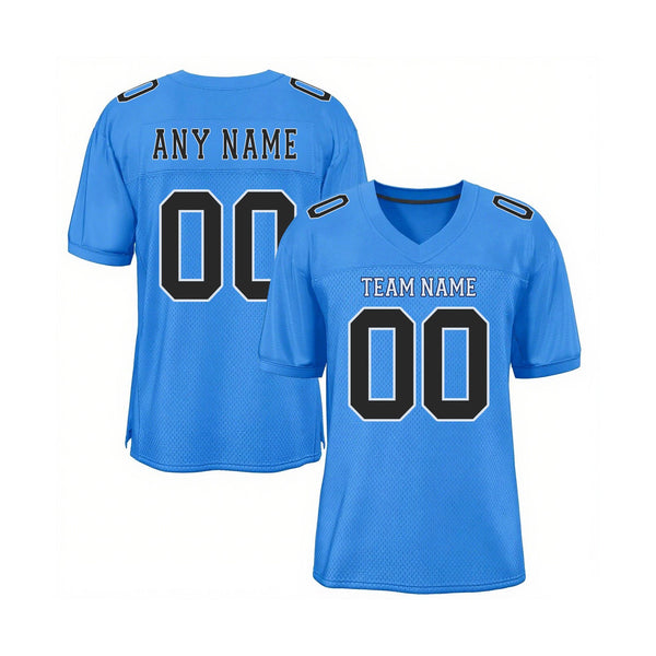 Custom Powder Blue Black-White Mesh Classic Style Authentic Sports Football Jersey