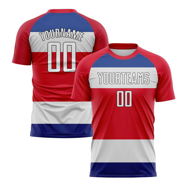 Custom Red White Royal-Black Costa Rican Flag Classic Uniform Training Sets Soccer Jersey For Adults/Kids