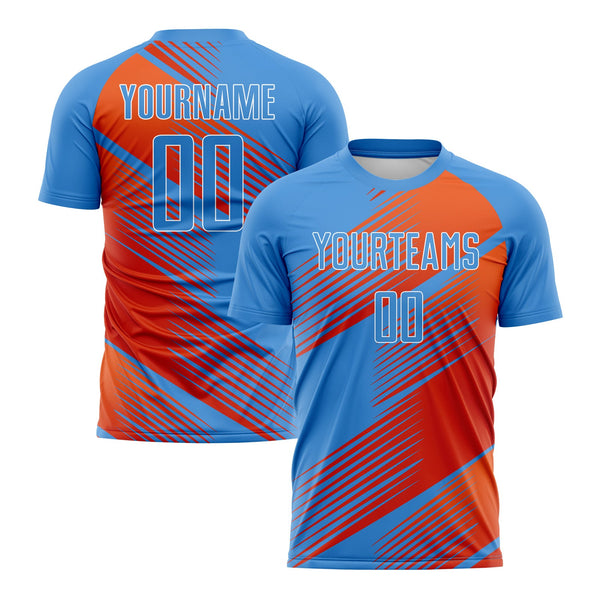 Custom Powder Blue Orange-White Line Classic Uniform Training Sets Soccer Jersey For Adults/Kids