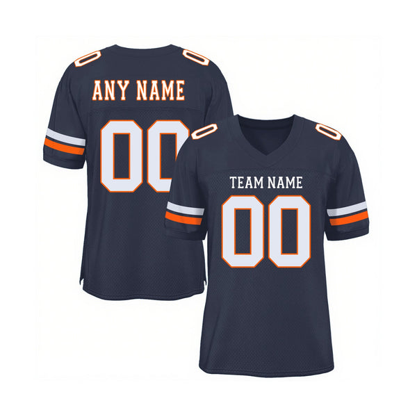 Custom Navy White-Orange Mesh Classic Style Authentic Sports Football Jersey