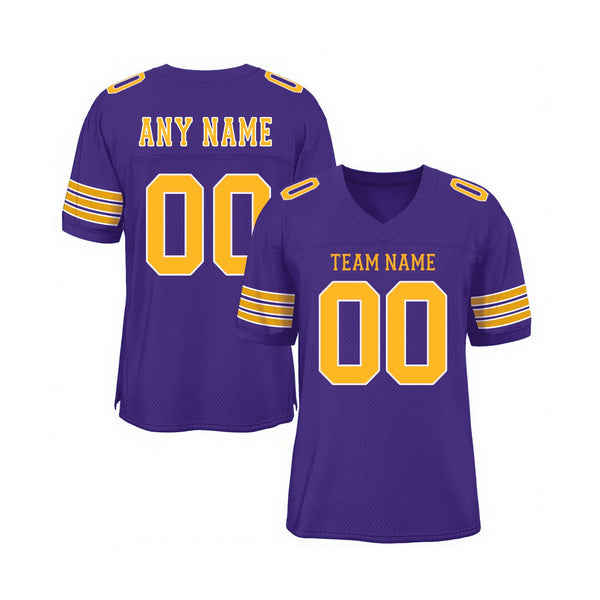 Custom Purple Gold-White Mesh Classic Style Authentic Sports Football Jersey