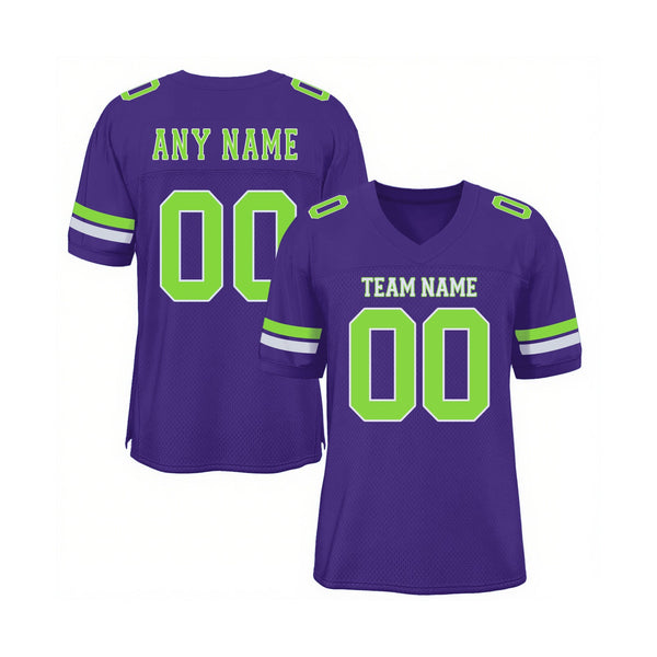 Custom Purple Neon Green-White Mesh Classic Style Authentic Sports Football Jersey