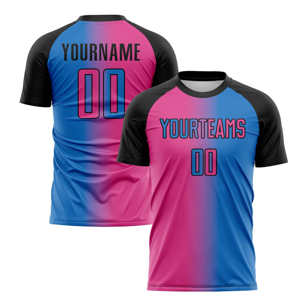 Custom Powder Blue Pink-Black Classic Uniform Training Sets Soccer Jersey For Adults/Kids