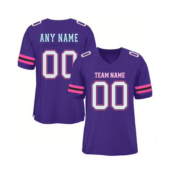 Custom Purple White Black-Pink Mesh Classic Style Authentic Sports Football Jersey