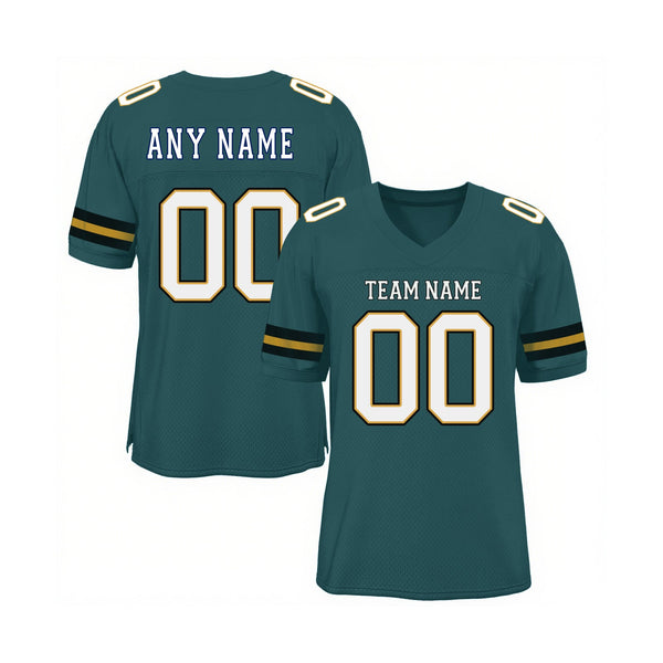 Custom Midnight Green White-Old Gold Mesh Classic Style Authentic Sports Football Jersey