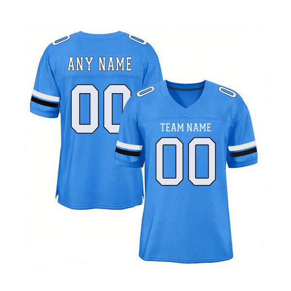 Custom Powder Blue White-Navy Mesh Classic Style Authentic Sports Football Jersey