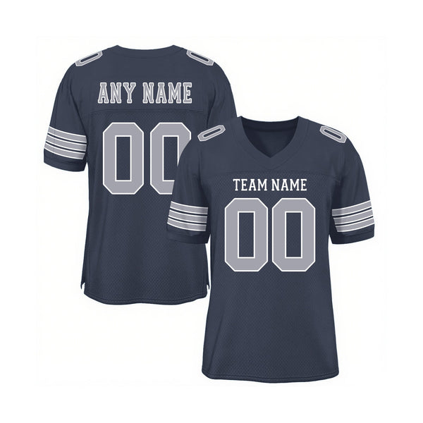 Custom Navy Gray-White Mesh Classic Style Authentic Sports Football Jersey