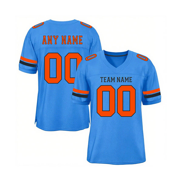 Custom Powder Blue Orange-Black Mesh Classic Style Authentic Sports Football Jersey