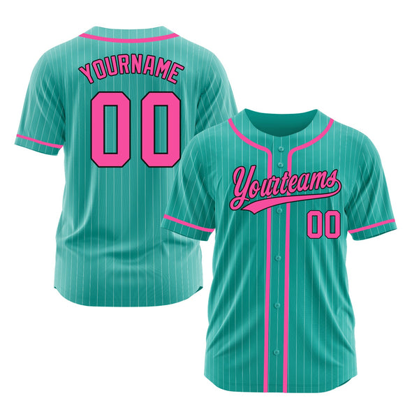Custom Aqua White Pinstripe Pink-Navy Classic Style Authentic Sports Baseball Jersey