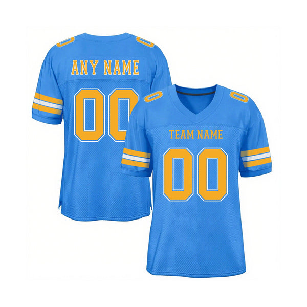 Custom Powder Blue Gold-White Mesh Classic Style Authentic Sports Football Jersey