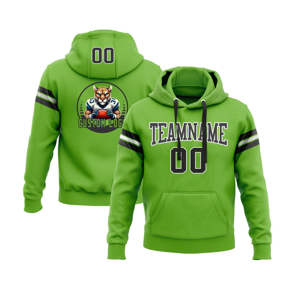 Custom Neon Green Black-White Personalized Sports Team Embroidered Pullover Hoodie