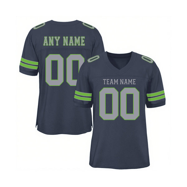 Custom Navy Light Gray-Neon Green Mesh Classic Style Authentic Sports Football Jersey