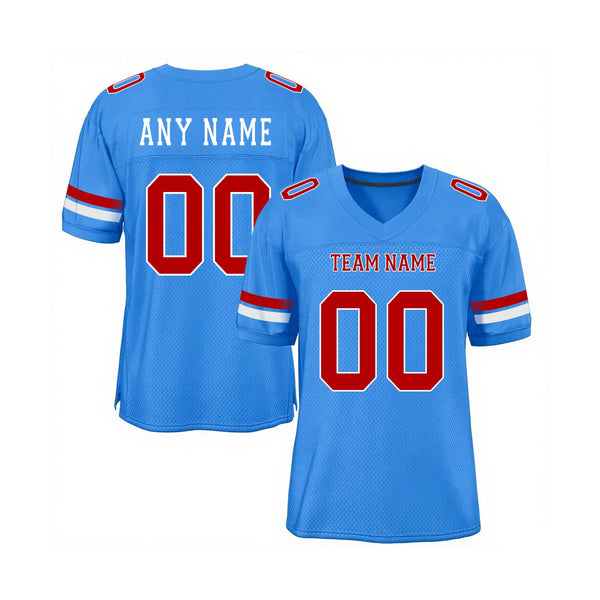 Custom Powder Blue Red-White Mesh Classic Style Authentic Sports Football Jersey