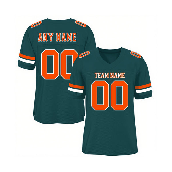Custom Midnight Green Orange-White Mesh Classic Style Authentic Sports Football Jersey