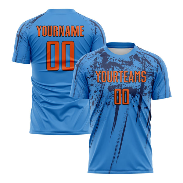 Custom Powder Blue Orange-Navy Classic Uniform Training Sets Soccer Jersey For Adults/Kids