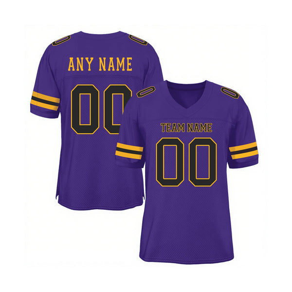 Custom Purple Black-Gold Classic Style Authentic Sports Football Jersey