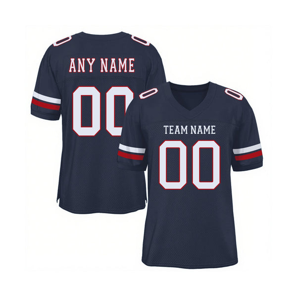 Custom Navy White-Red Mesh Classic Style Authentic Sports Football Jersey