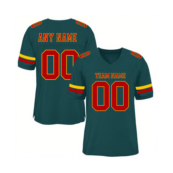 Custom Midnight Green Red-Gold Mesh Classic Style Authentic Sports Football Jersey