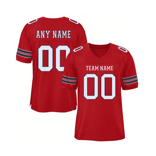 Custom Red White-Navy Mesh Classic Style Authentic Sports Football Jersey