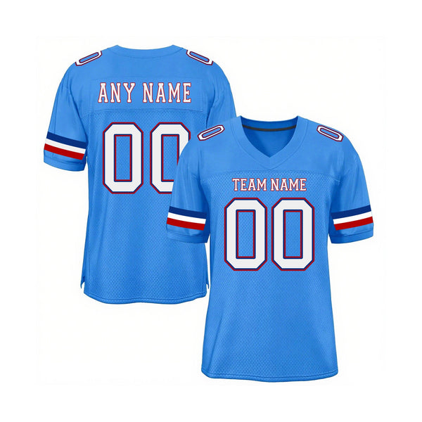 Custom Powder Blue White-Red Mesh Classic Style Authentic Sports Football Jersey