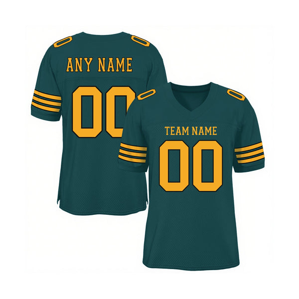Custom Midnight Green Gold-Black Mesh Classic Style Authentic Sports Football Jersey