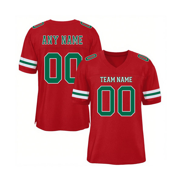 Custom Red Kelly Green-White Mesh Classic Style Authentic Sports Football Jersey